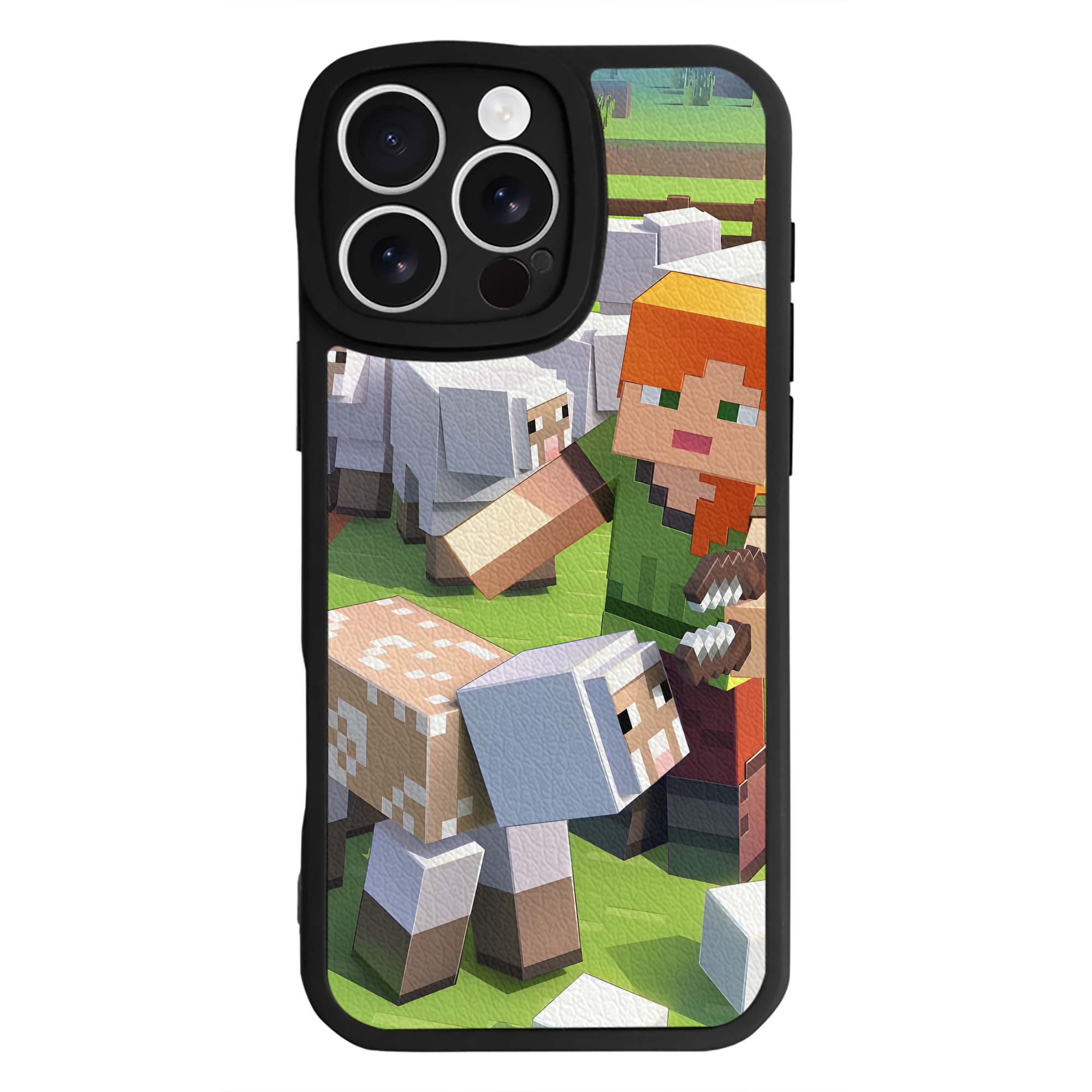 （画像用） マインクラフト ブロックの世界 Minecraft MC Block world 【iPhone 16シリーズ対応】シリコンスマホケース（レザー調） 材質：シリコン